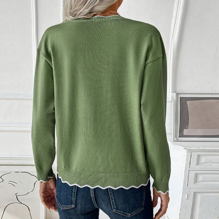 Damen lässiger Strickpullover mit dekorativem Kragen und modischer Zipper-Detail Drune