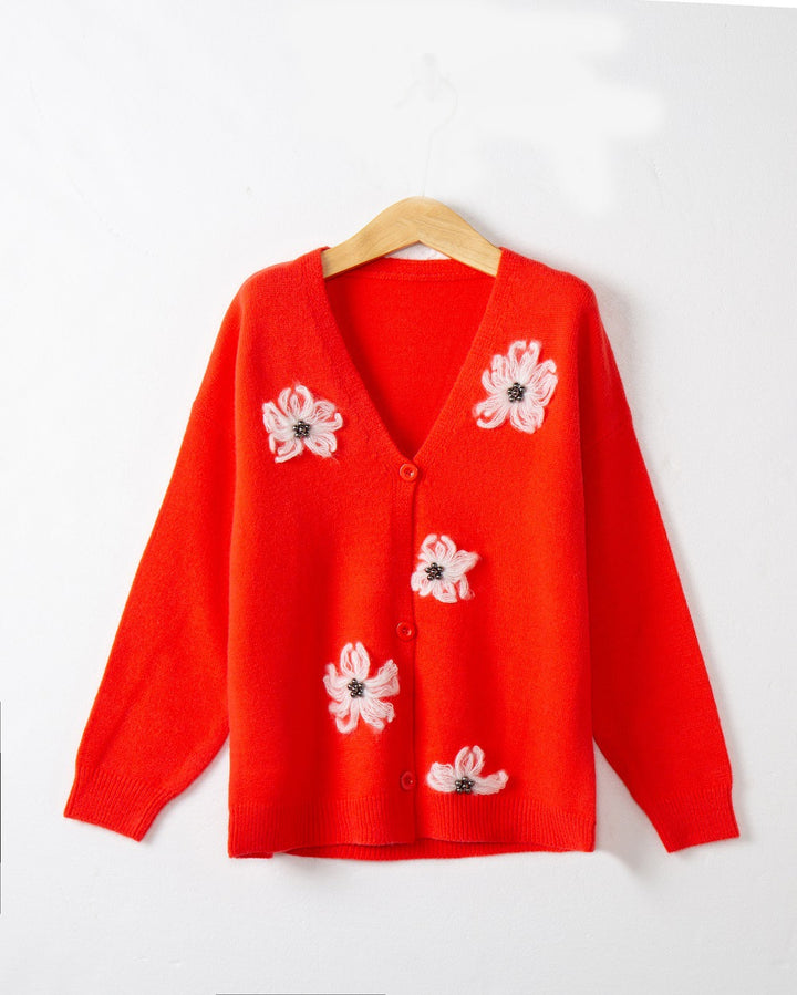 Damen Strickjacke mit floralem Motiv und eleganter Knopfleiste Drune