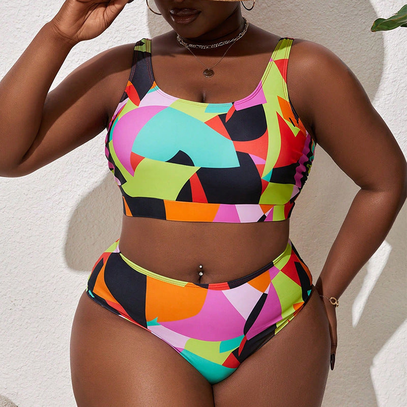 Damen Bicolor Bikini-Set mit hohem Bund und sportlichem Oberteil Drune