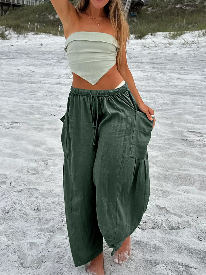 Damen lässige Weite Sommer-Hose mit elastischem Bund und praktischen Taschen Drune