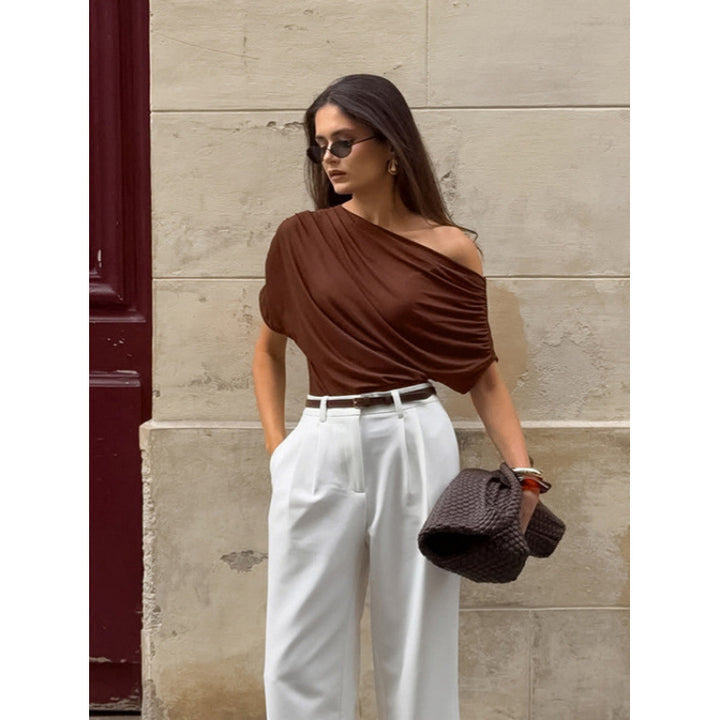 Damen asymmetrisches Oberteil mit lässigem Drapierungsdesign Drune