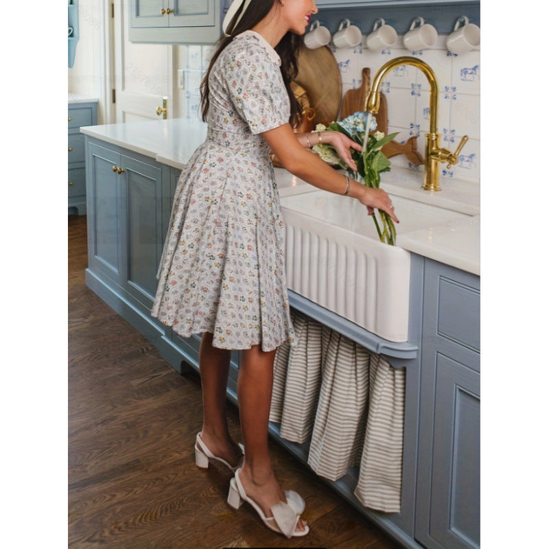 Damen Kleid mit geblümtem Design und klassischem Kragen Drune