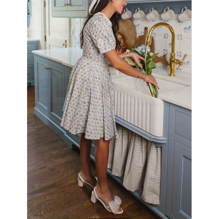 Damen Kleid mit geblümtem Design und klassischem Kragen Drune