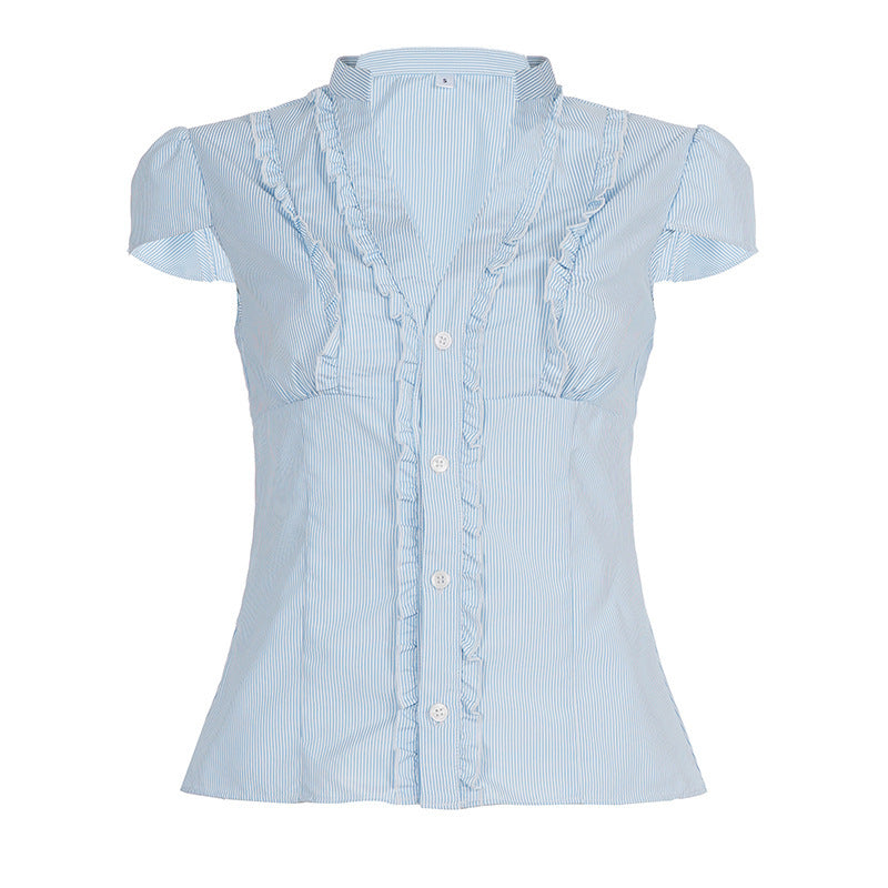 Damen Blusen Top mit Rüschendetails und figurbetontem Schnitt Drune