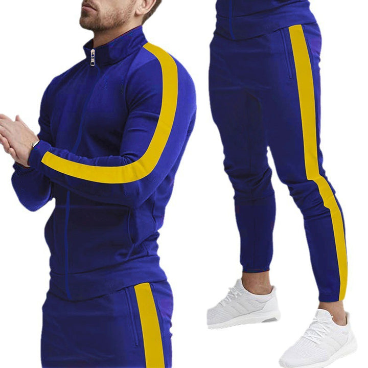 Herren sportliches Trainingsanzug mit hohem Kragen und kontrastierenden Streifen Drune