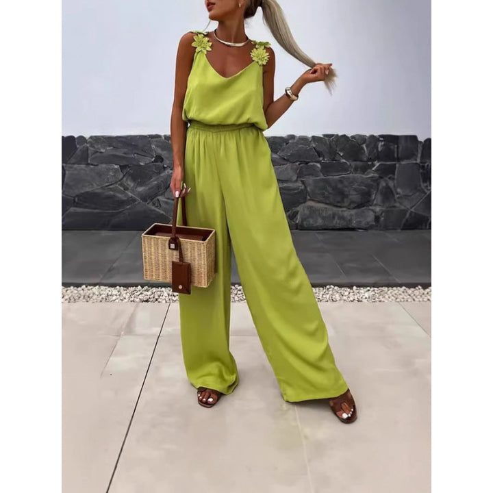 Damen Jumpsuit mit floralen Rüschen und weitem Bein Drune