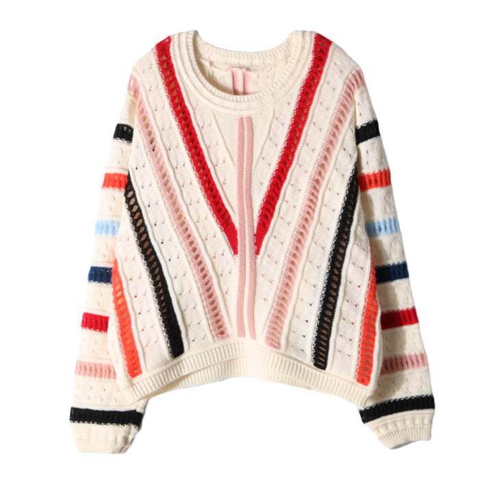 Damen modischer Pullover mit farbenfrohem V-Ausschnitt und strukturiertem Strickdesign Drune