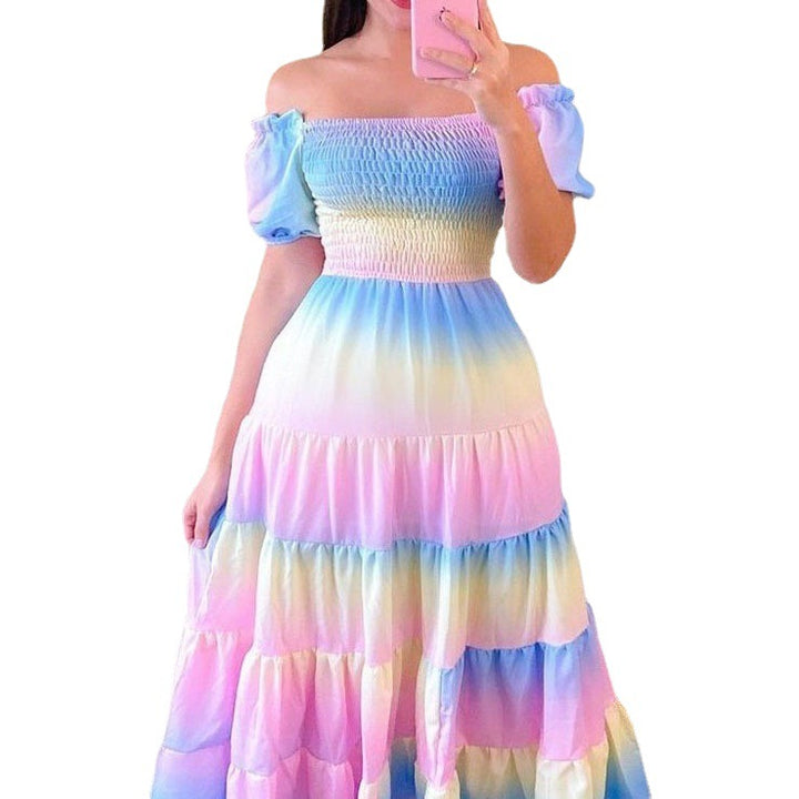 Damen Midi-Kleid mit schulterfreiem Design und verspieltem Schmetterlingsmuster Drune