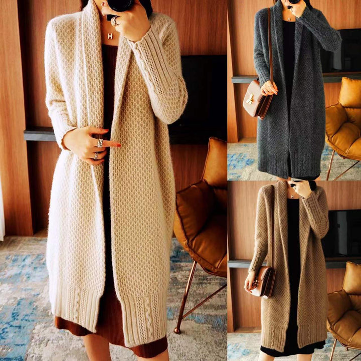 Damen Strickjacke mit modernem Zopfmuster und offenen Front Drune