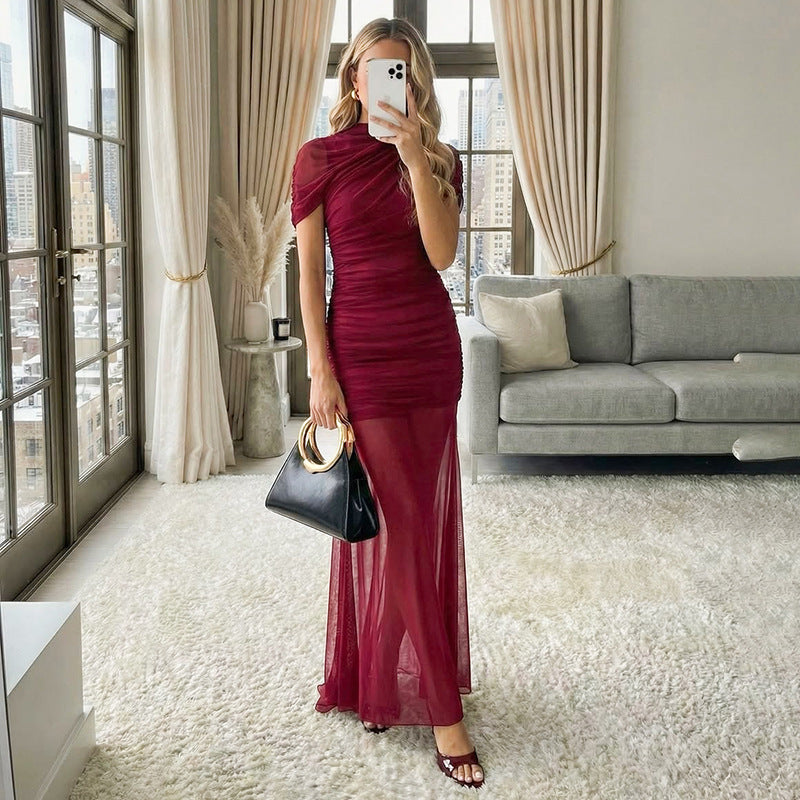 Damen Elegantes Abendkleid mit raffinierten Drapierungen und figurbetontem Schnitt Drune