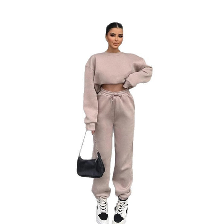 Damen elegantes und lässiges Zweiteiler-Set mit bequemem Cropped-Sweatshirt und weiten Jogginghosen Drune