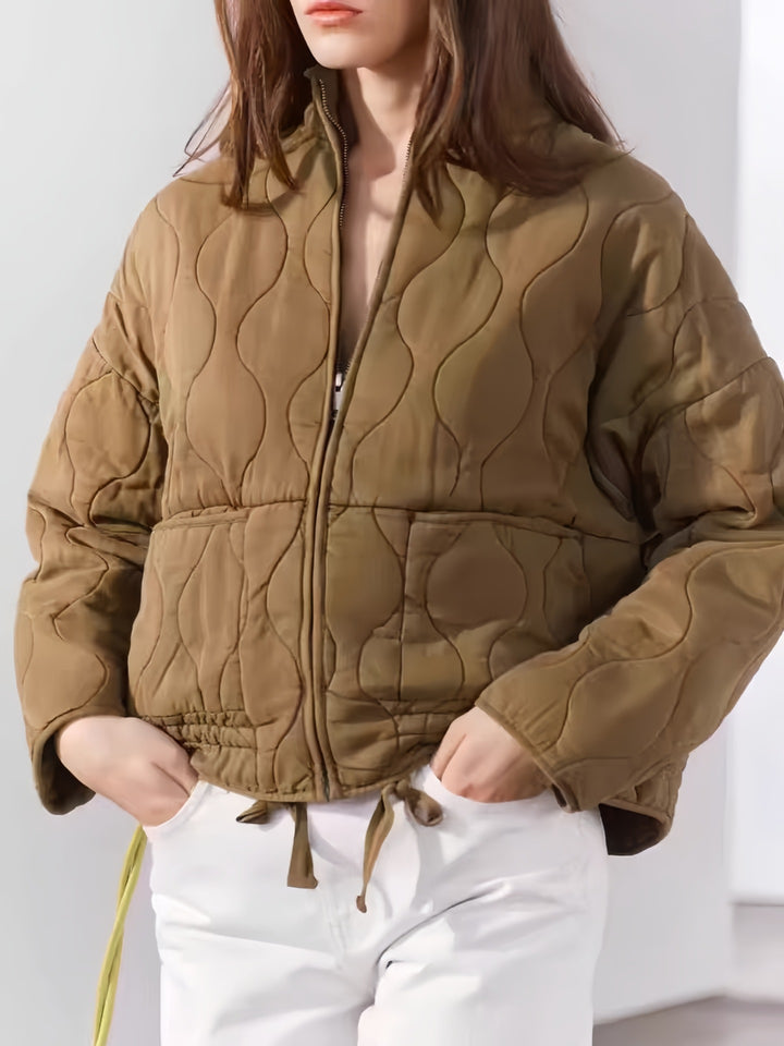 Damen gesteppte Oversized-Jacke mit hohem Kragen und elastischem Bund Drune