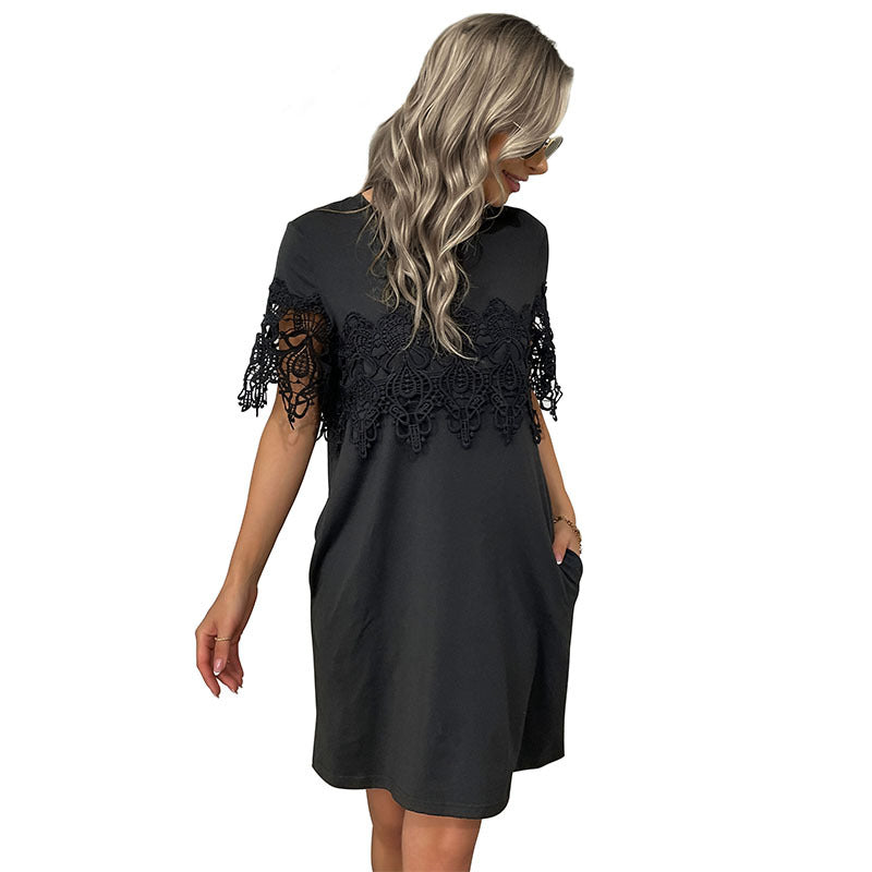 Damen Freizeitkleid mit elegantem Spitzenbesatz und praktischen Taschen Drune