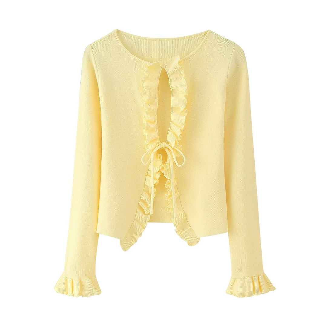 Damen elegante Strickjacke mit Rüschendetails und femininem Schnitt Drune