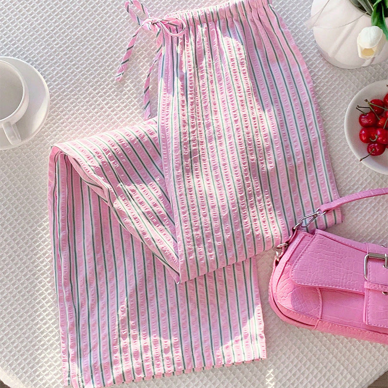 Damen bequeme Sommerhose mit gestreiftem Design und elastischem Bund Drune