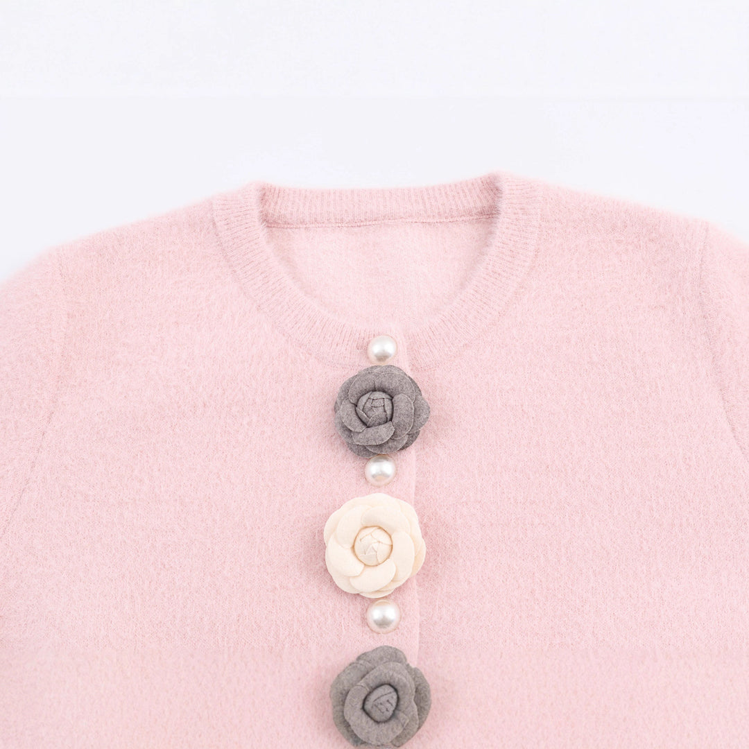 Damen filigraner Cardigan mit dekorativen Blumenapplikationen Drune