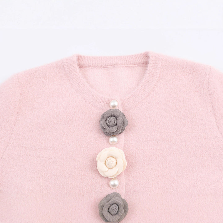 Damen filigraner Cardigan mit dekorativen Blumenapplikationen Drune
