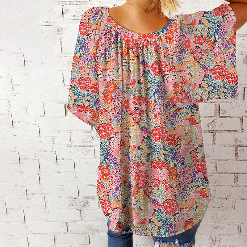 Damen Bluse mit floralem Design und lockerem Schnitt Drune