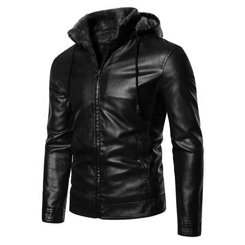 Herren modische Kunstlederjacke mit warmem Innenfutter Drune