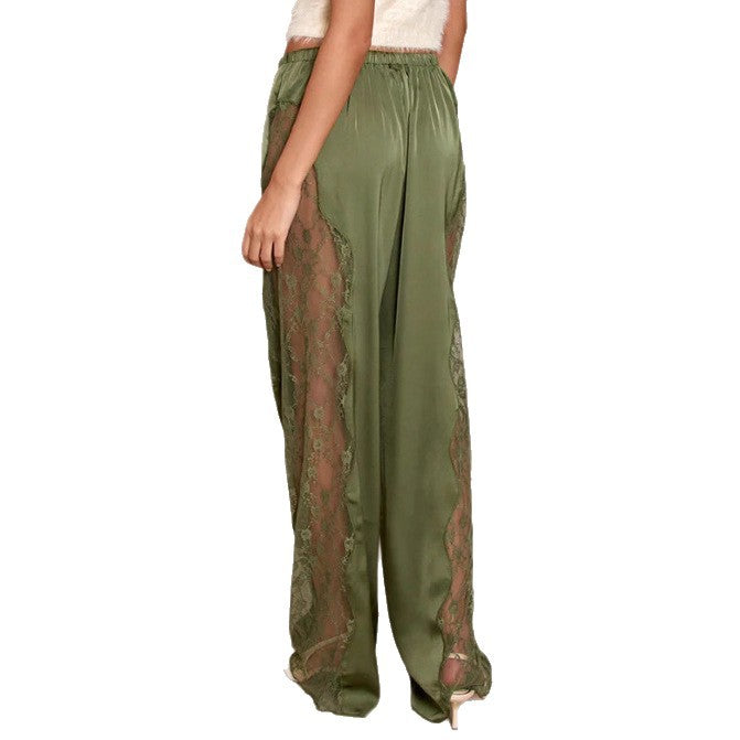 Damen Elegante Satin-Hosen mit Spitzenakzenten Drune