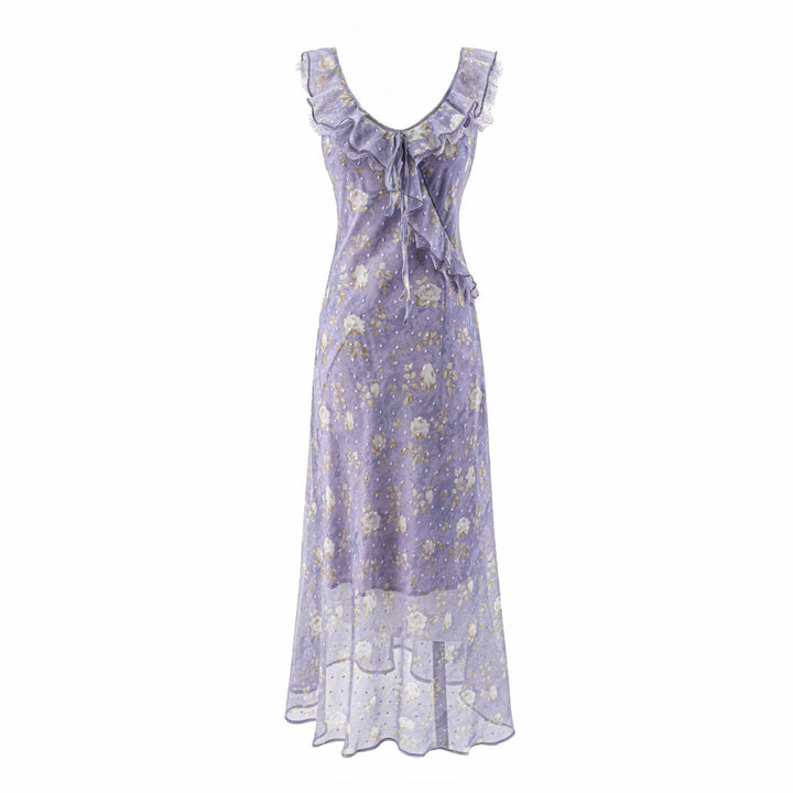 Damen Maxikleid mit romantischem Rüschensaum und floralem Muster Drune