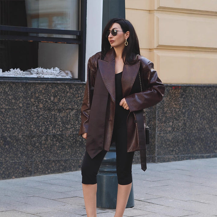Damen modischer Kunstleder-Blazer mit Croco-Optik Drune