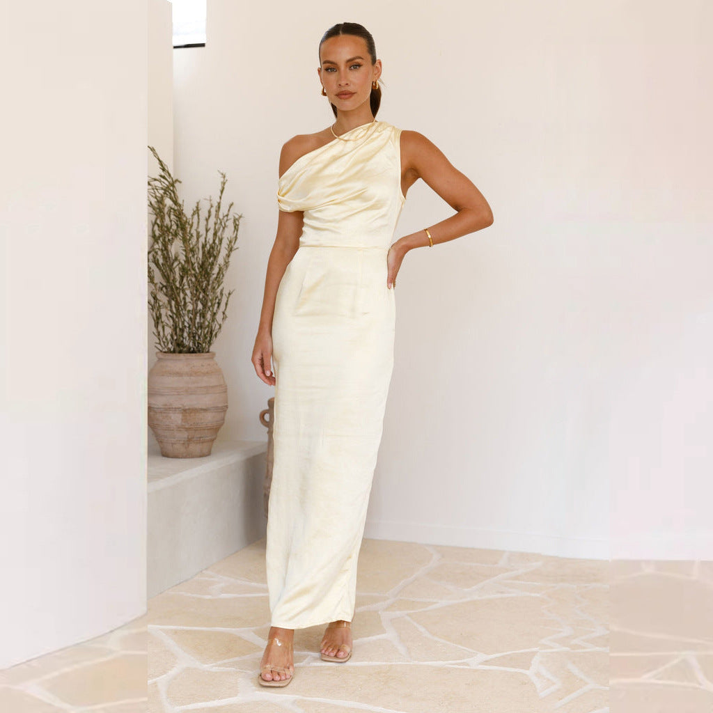 Damen Elegantes Maxikleid mit asymmetrischem Schnitt und dekorativem Draped-Design Drune