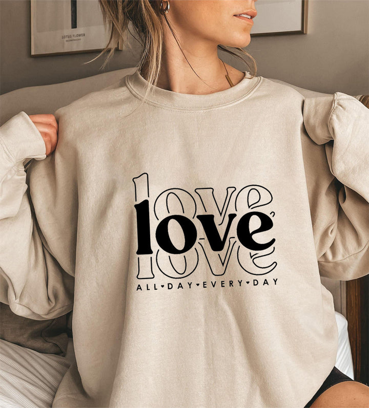Damen Sweatshirt mit voluminösen Ärmeln und modernem Love-Print Drune
