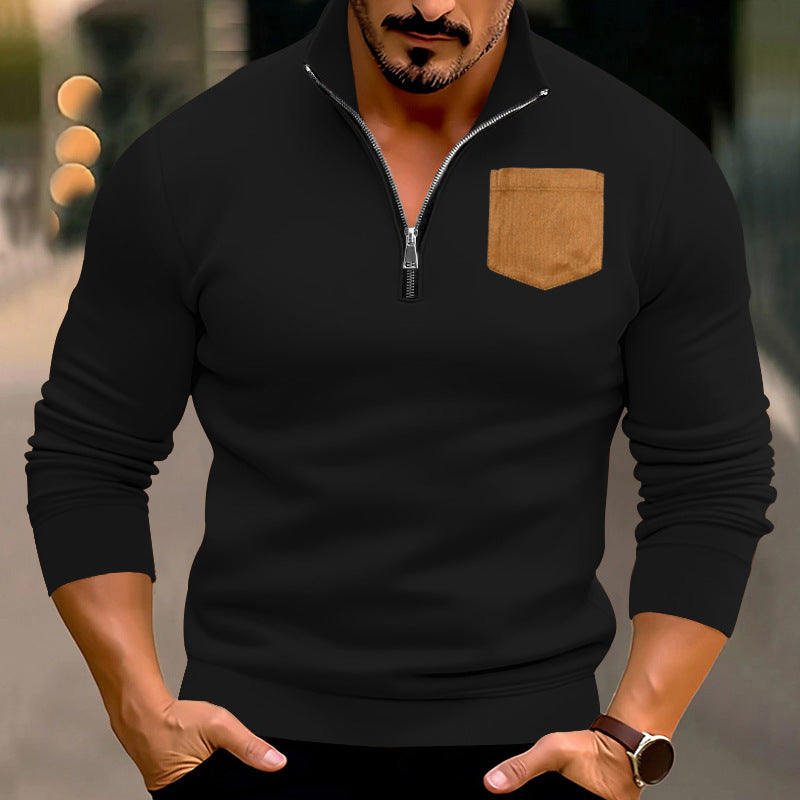 Herren modischer Pullover mit halbem Reißverschluss und kontrastierender Brusttasche Drune