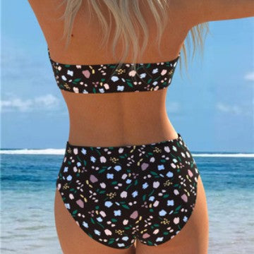Damen Bandeau-Bikini mit floralem Muster und hohem Taillenschnitt Drune