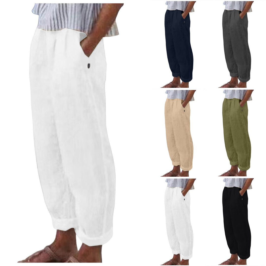 Damen Bequeme Leinenhose mit lockerem Schnitt und seitlichen Taschen Drune