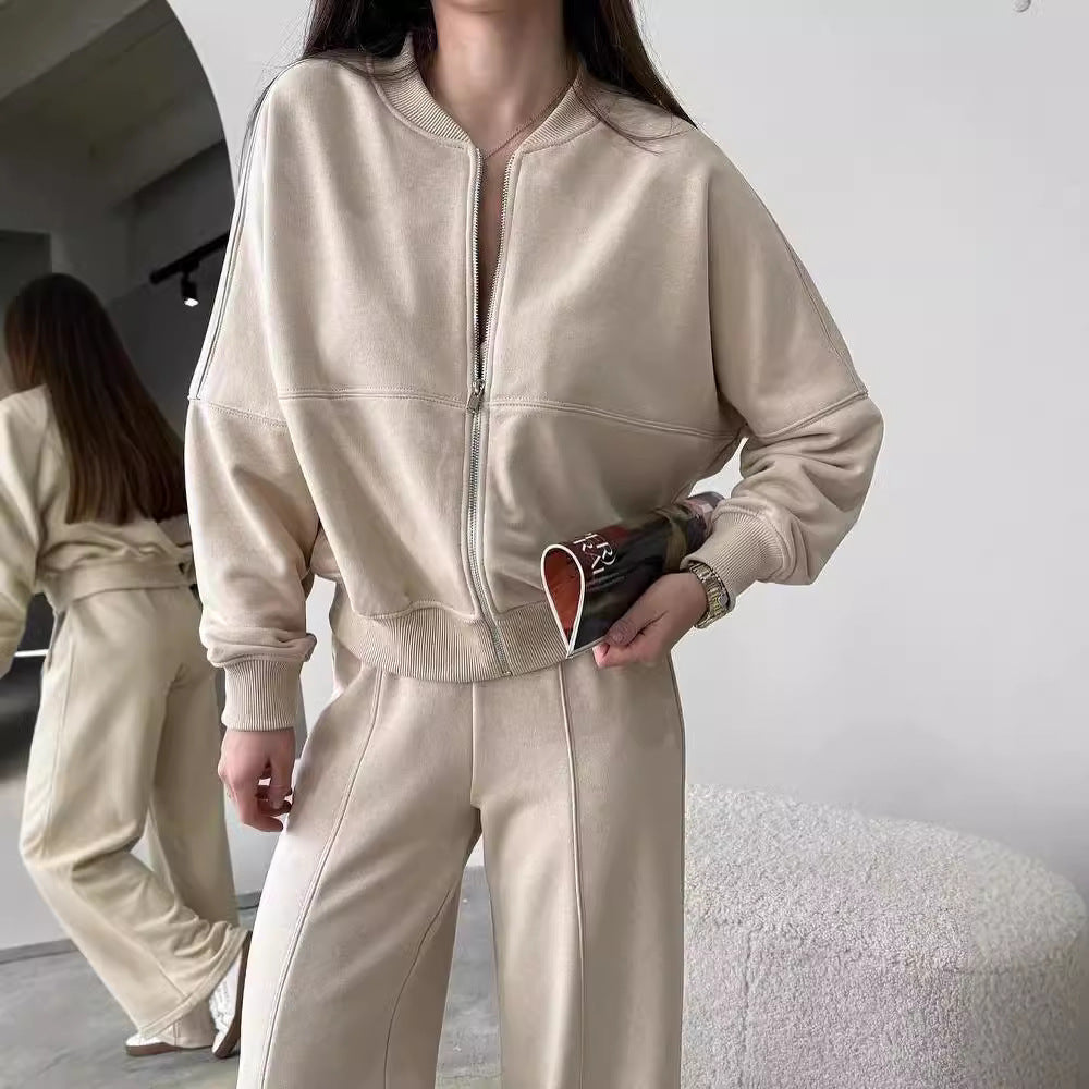 Damen Sportliches Lounge-Set mit Reißverschlussjacke und weiten Hosen Drune