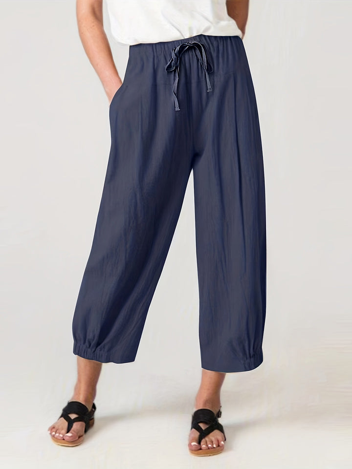 Damen weite Leinenhose mit elastischem Bund und praktischen Taschen Drune