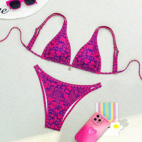 Damen Triangel-Bikini mit floralem Design und modischen Akzenten Drune