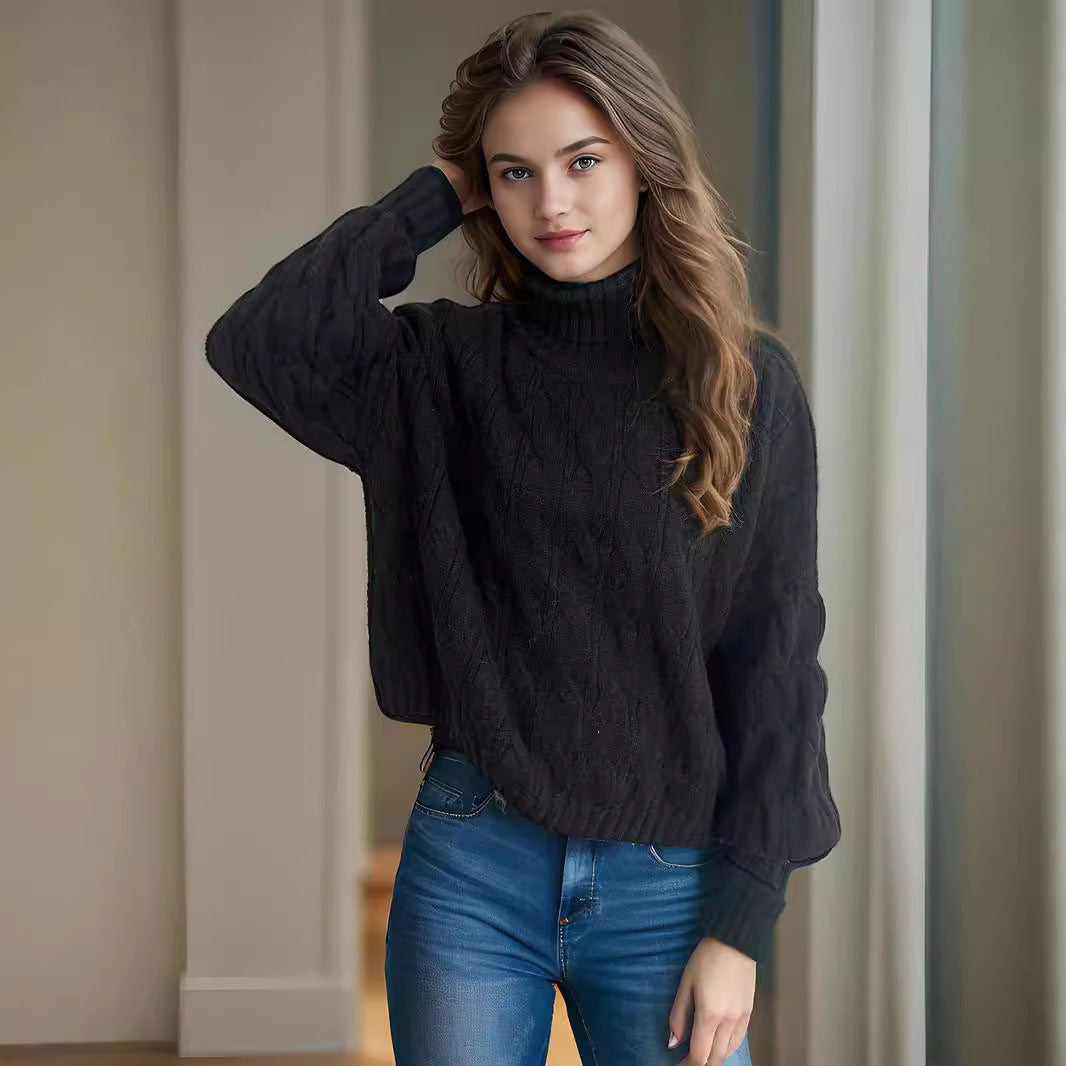 Damen Strickpullover mit hohem Kragen und strukturierter Zopfoptik Drune