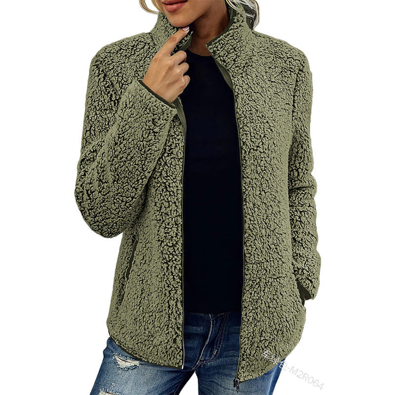 Drune | Damen Fluffy Fleece Jacke Hoher Kragen