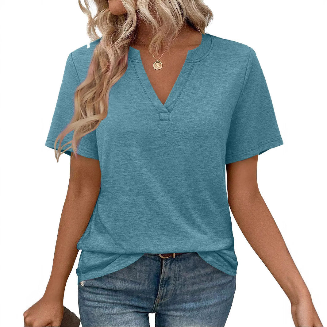 Damen zeitloses V-Ausschnitt T-Shirt mit lässigem Schnitt Drune