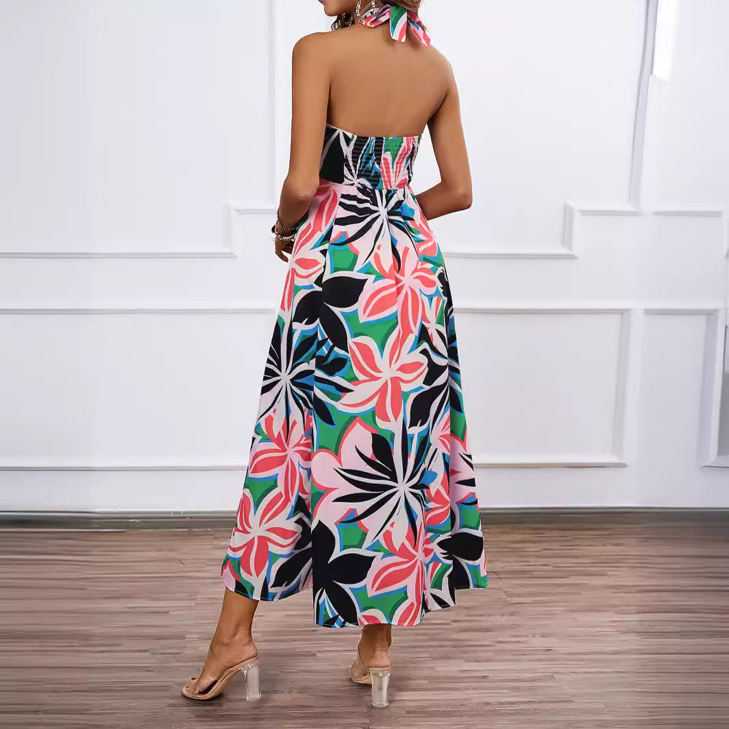Damen Maxi-Bustierkleid mit floralen Akzenten und elastischem Oberteil Drune