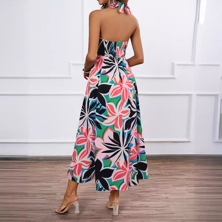 Damen Maxi-Bustierkleid mit floralen Akzenten und elastischem Oberteil Drune