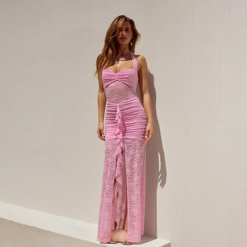 Damen Elegantes und figurbetontes Spitzenkleid mit schicker Raffung und feinen Trägern Drune
