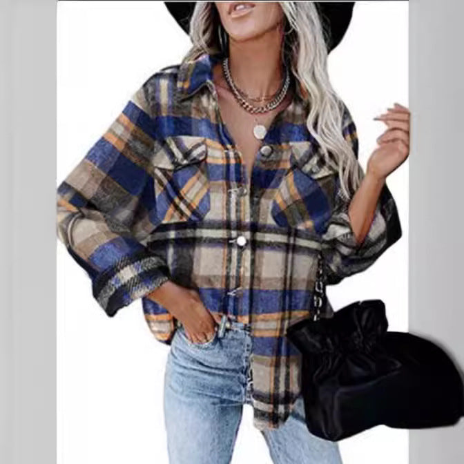 Damen Karierte Flanellbluse mit praktischen Brusttaschen und lässigem Schnitt Drune