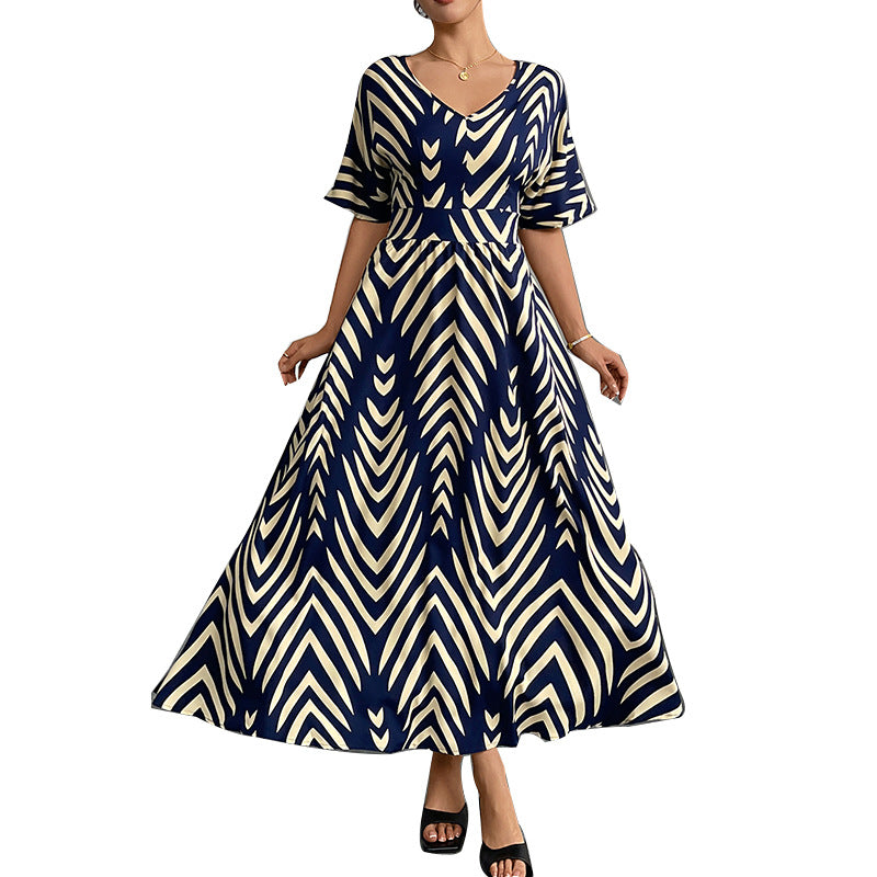 Damen Maxikleid mit elegantem V-Ausschnitt und geometrischem Muster Drune