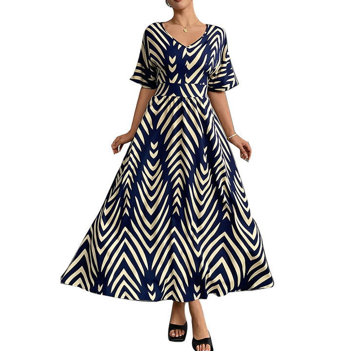 Damen Maxikleid mit elegantem V-Ausschnitt und geometrischem Muster Drune