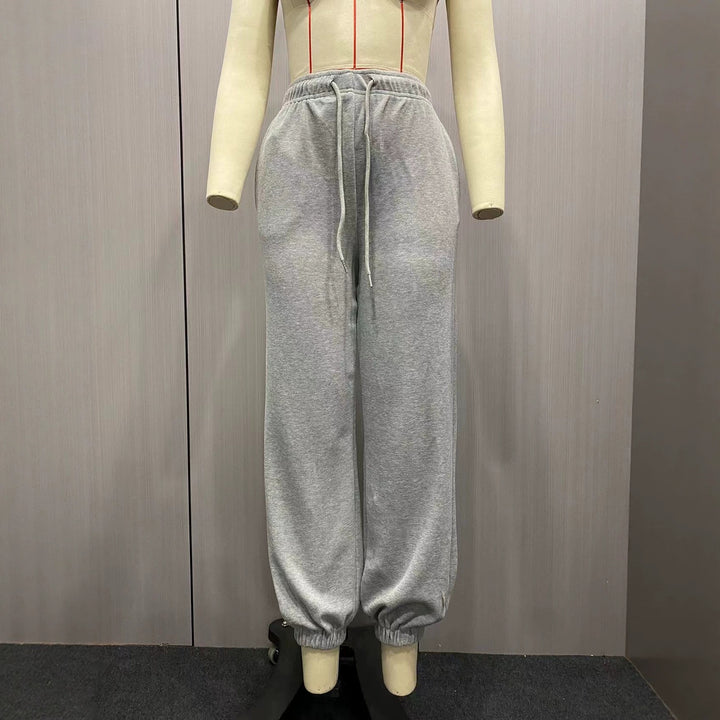 Damen nan Cozy-Sweat-Palazzohose mit hohem Komfortbund, integriertem Kordelzug und gerafften Knöchelabschlüssen Drune