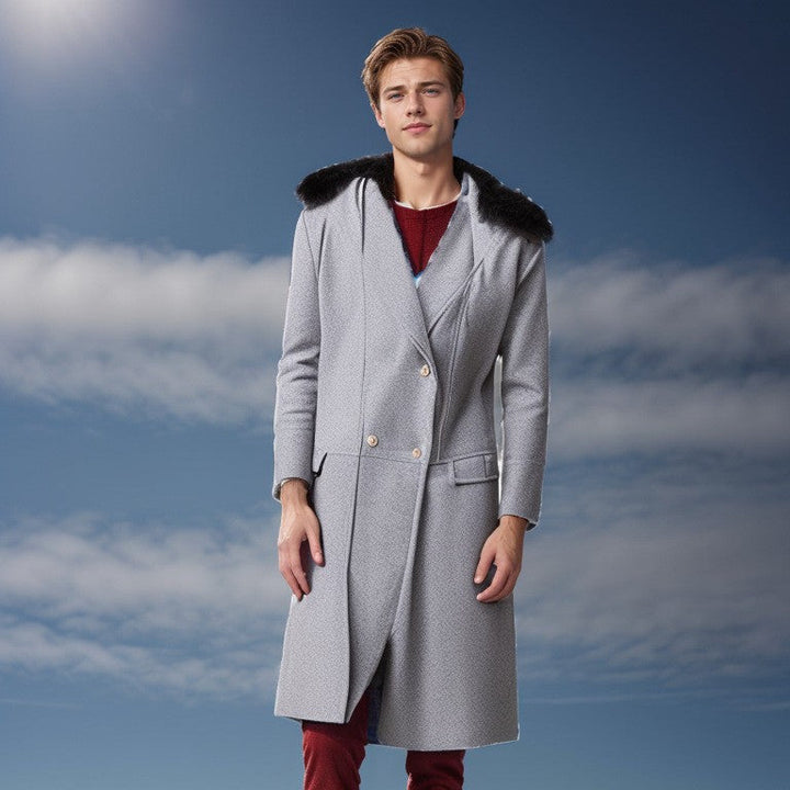 Herren elegante Wolljacke mit kunstfellkragen Drune