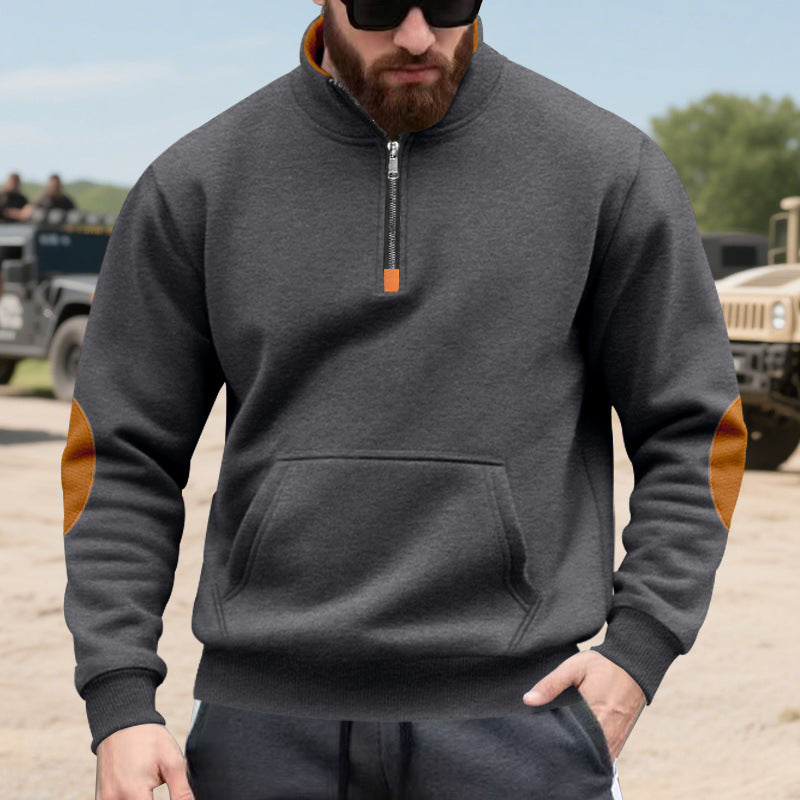 Herren sportlicher Pullover mit halbem Reißverschluss und praktischem Kängurutasche Drune