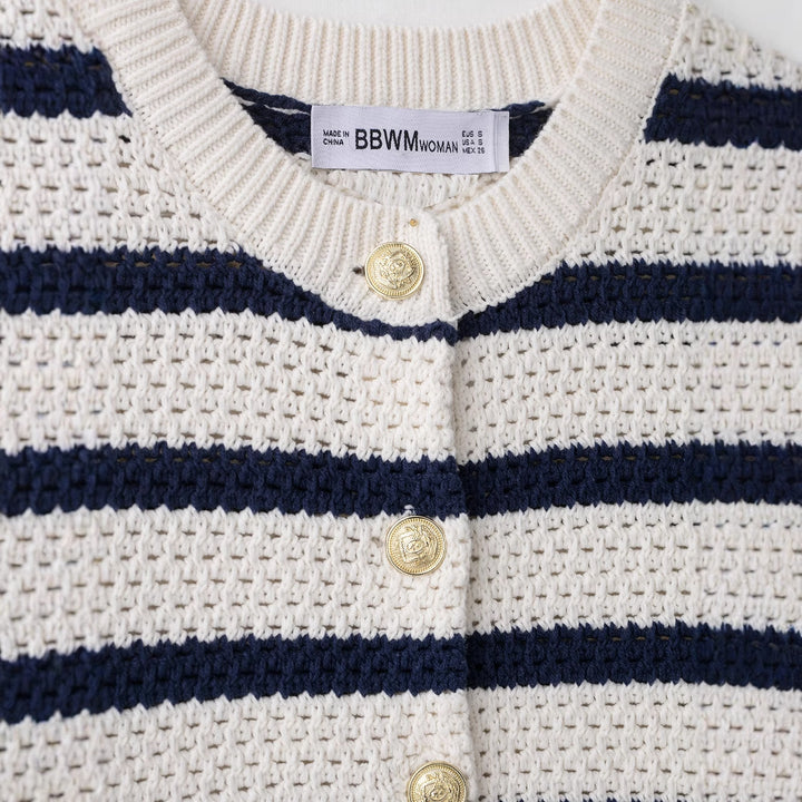 Damen Kurzarm-Strickjacke mit auffälligem Streifenmuster und zeitlosem Design Drune