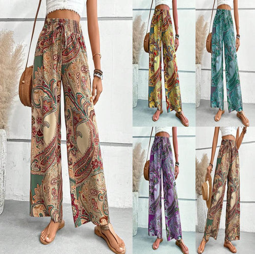 Damen Weitgeschnittene Palazzo-Hose mit floralem Paisley-Muster und elastischem Bund Drune