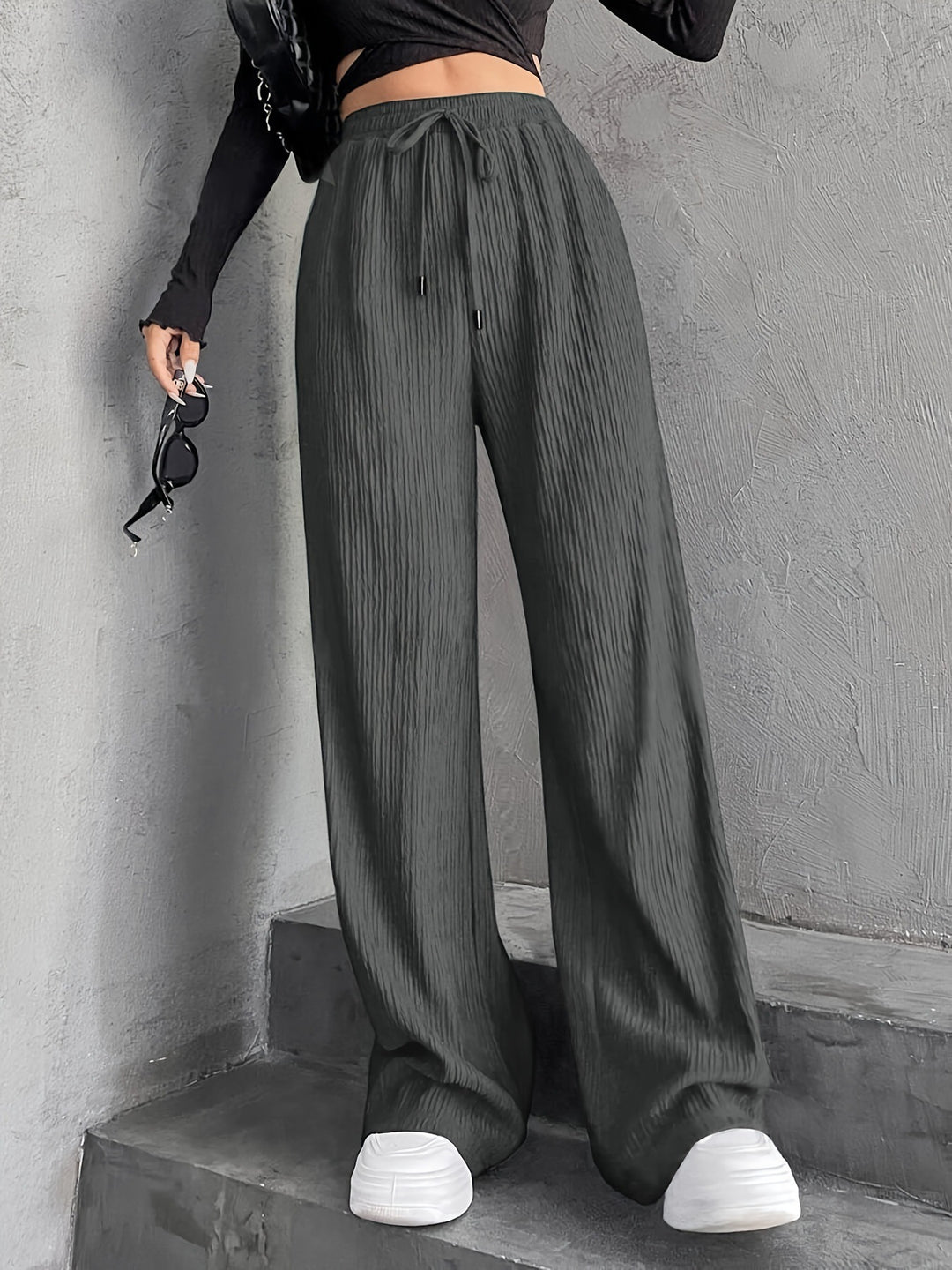 Damen Weit geschnittene Plissee-Hose mit elastischem Bund und praktischen Eingrifftaschen Drune