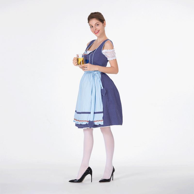 Damen nan klassisches Trachten-Dirndl mit gepunktetem Mieder, geschnürter Korsage und abnehmbarer Rüschen-Schürze Drune